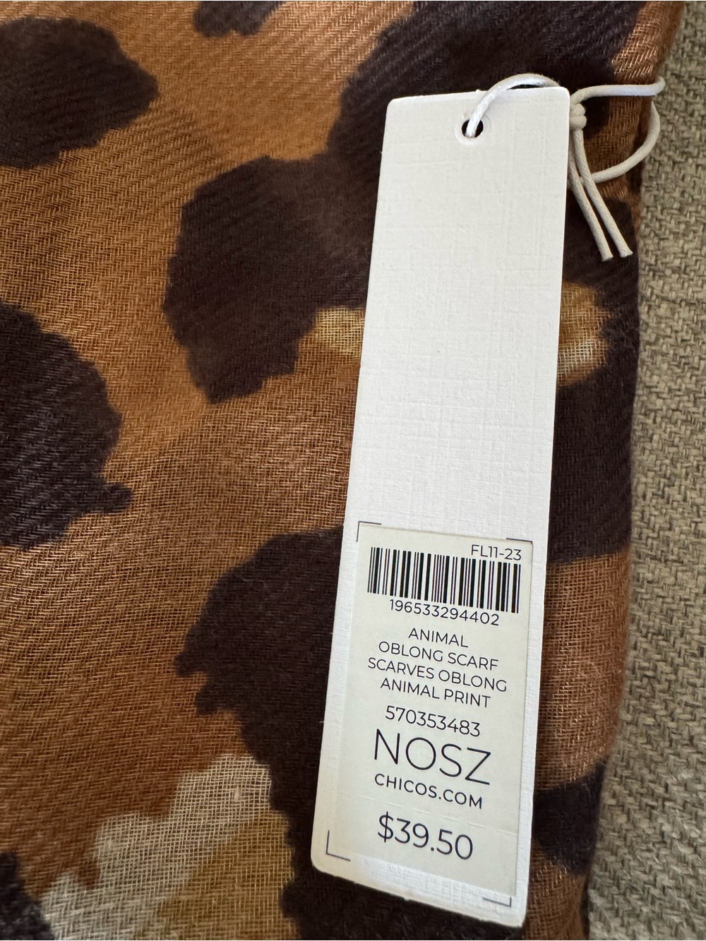 Chico's Brown and Cream Animal Print Oblong Scarf - Picture 2 of 4